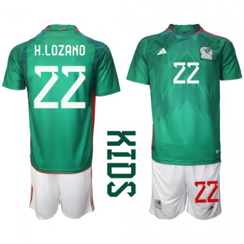 Fotballdrakt Barn Mexico Hirving Lozano #22 Hjemmedraktsett VM 2022 Kortermet (+ Korte bukser)